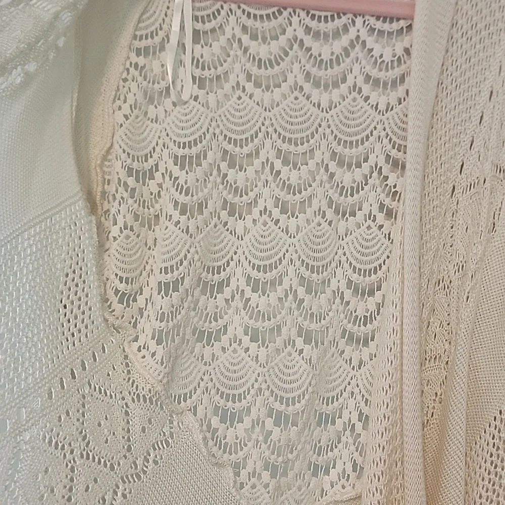 Knox Rose Lace Open Front Cardigan Sweater Size XXL Cream - Picture 3 of 7